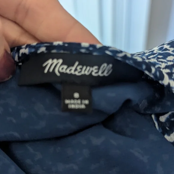 Women's Madewell Blouse Bengali Blue White Blouse 8 Peasant - Picture 3 of 7